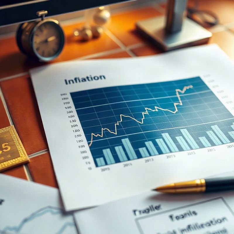 Impresión de gráfico de datos de inflación sobre un escritorio