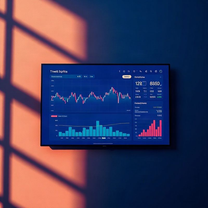 Panel de datos financieros en tonos índigo